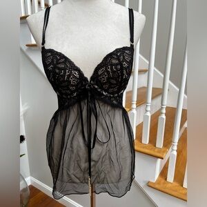 Victorias Secret 34D Babydoll Negligee Nightgown Lace Bra Sheer Lingerie Sexy